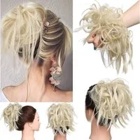 LuxusKollektion Kunsthaar-Extension Haarteil Dutt Haargummi Synthetik Struppige Haarknoten platinum blonde