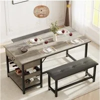 GarveeMore Essgruppe Esstisch mit 2 Bänken für 4 Personen mit Schubladen und Weinregal, Küchentisch 70.1 x 150.1 x 75.4 cm, 2 Bänke je 30.5 x 104.1 x 47.0 cm