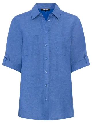 Olsen - Blouse Woven Short Sleeves capri blue mel. - Gr. - 40
