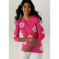Aniston SELECTED Strickpullover mit eingestricktem Blumenmuster allover - NEUE KOLLKTION