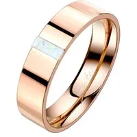Taffstyle Fingerring Edler Ring eingefasste rechteckigen Opal Rose Roségold Größe 50 (15.9) (Geschenke für Frauen zum Geburtstag Muttertag Valentinstag Weihnachten), Fingerring Schmuck vergoldet Edelstahl Damen Band Bandring Damenring