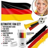 Taffstyle Flagge  Deutschland Fanartikel Set Schminkstift Tröte Fahne Party (Fußball Fan Set Deutschland mit Fahne Schminkstift und Fan Tröte), Fussball Weltmeisterschaft 2026
