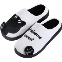 Katara Tier Pantoffeln Gr. 34-41 (Einhorn, Katze, Hase) Plüsch Hausschuhe Hausschuhe, weich, warm, süß, kuschelig, Plüsch Katze (Schwarz-Weiß)