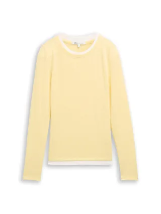 Denim Tom Tailor - Cosy Langarmshirt in 2-in-1-Optik soft vanilla yellow melange - Gr. - XS