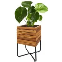 PROREGAL® Pflanzkübel Pflanzkasten Rechteckig/Quadratisch Braun Outdoor Stahl Akazie Holz