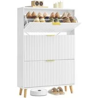 VASAGLE Schuhschrank Schuhkipper schmal, Schuhregal für Eingangsbereich, geriffelte Türen mit 3 Klappen, für 18-24 Paar Schuhe, 24 x 80 x 123 cm (T x B x H)