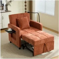STILVORA Schlafsofa Zwei-in-eins-Schlafsessel mit Kissen und Seitentaschen Chenille Orange, Einzelschlafsofa, Chenille-Sessel, komple, und einer Aufbewahrungstasche auf der anderen Seite