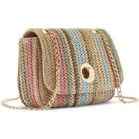 Vivance Umhängetasche Minibag, Henkeltasche, Crossbody Bag, Strandtasche, Schultertasche, Handtasche Damen zum Umhängen in Bast-Optik mit Kettenhenkel VEGAN