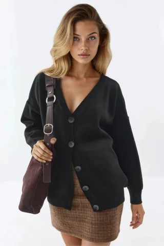Übergroßer Rippstrick V-Ausschnitt Knopf-Cardigan