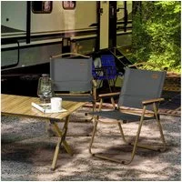 Outsunny Campingstuhl 2er Set faltbarer Gartenstuhl mit Stahlrahmen (Holzoptik, Klappsessel für Pool, Strand, 2 St), Oxfordstoff, Dunkelgrau