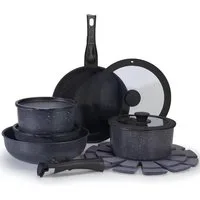 PFCTART Topf-Set Pfannenset 15-tlg. mit Griff – Kochtopf & Topfset Induktion geeignet, Aluminium, Granit (Set, 15-tlg., Für alle Herdarten inkl. Induktion – backofengeeignet bis 220 °C), Platzsparend stapelbar & leicht zu reinigen – ideal für kleine 