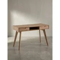 KADIMA DESIGN Schreibtisch Computertisch mit 2 Schubladen, Eichen-Beinen, Staufach, Skandinavisch (Ergonomische Höhe 77cm,40kg Belastbarkeit,Filzgleiter,Massivholzbeine), 2 Schubladen, Staufach, Filzgleiter, Massivholzbeine, MDF-Platte