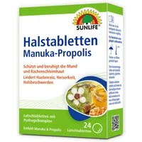 SUNLIFE SUNLIFE® Halstabletten Manuka-Propolis 24 Stk Hustenreiz Heiserkeit Nach Bedarf alle 2 - 3 Stunden eine Tablette lutschen (Bis zu 6 x täglich)
