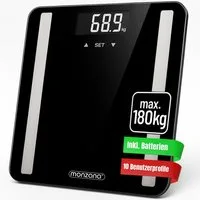 monzana Körper-Analyse-Waage, Personenwaage Digital 10 Nutzer Körperwaage bis 180kg Körperfettwaage