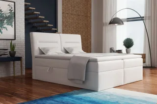 OUTLET Boxspringbett Schlafzimmerbett LUAN 160x200cm in Kunstleder Soft Weiß ...