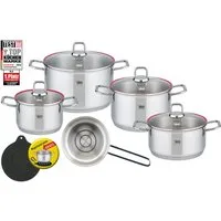 Elo Topf-Set Excellent, Edelstahl 18/10 (Set, 6-tlg., Bratentopf Ø 20 cm, je 1 Fleischtopf Ø 16/20/24 cm, Kasserolle Ø 16 cm), inkl. Untersetzer, mit Literskala, Induktion