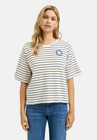 Milano Italy - Sweatshirt w roundneck + 1/2 sleeves and hem w open edge navy print - Gr. - XXL