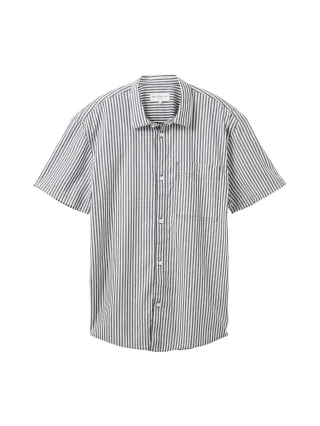 Denim Tom Tailor - Gestreiftes Kurzarmhemd navy wool white stripe - Gr. - S