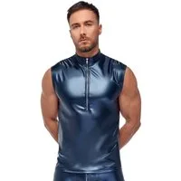 NEK Muskelshirt Shirt im Metallic-Mattlook mit Reißverschluss - blau (1-tlg) Ärmellos, eng & körperbetont