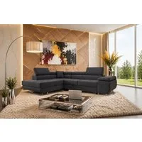 M-Punkt24 Ecksofa DUBAI, Samtstoff, Ottomane rechts oder links, Kopfteilverstellung, Bettkasten