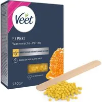 Veet Enthaarungswachs Expert Warmwachs-Perlen 230g für Arme, Beine, Achseln & Bikinizone, Für Anwendung mit elektrischen Warmwachsgeräten, mit Bienenwachs & Holzspatel
