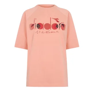 Diadora - T-Shirt für Damen, Rundhalsausschnitt, Raglanärmel (Korallrot)