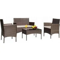 HTI-Living Garten-Essgruppe Terrassenmöbel Maceira, (Set, 4-tlg., 1 Zweisitzer, 2 Sessel, 1 Tisch), Loungemöbel Polyrattan