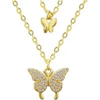 Runde Perlé Kette mit Anhänger doppelte Kette mit Schmetterling Anhänger, kurze Halskette, 925er Silber, 18K Gold, Roségold (inkl. Geschenkverpackung)