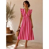 Worldclassca Sommerkleid Worldclassca Musselin Sommerkleid Streifen Lang Gestreift Strand Dress Neue Kollektion - Stilvolle und gemütliche Sommer Mode für Damen