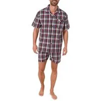 Normann Pyjama Herren Schlafanzug Shorty Pyjama kurzarm gewebt zum Knöpfen