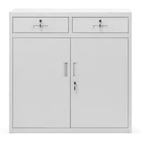 Jan Nowak Aktenschrank Metall Schrank mit Schubladen 90 cm LENA 2 Schubladen Stahl (Stahl 0,6 mm PZH-zertifiziert DSGVO-konform 90 x 90 x 40 cm) Büroschrank abschließbar kompakt Schloss 2 Schlüssel robust Grau