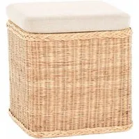 Krines Home Sitztruhe Rattan Wäschekorb Quadratisch Wäschetruhe Sitz gepolstert Flur-Bank, Aufbewahrungsbox mit Deckel Bad-Hocker Sitzhocker Wäschesammler