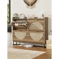 FiveWillowise Schuhschrank mit 4 Klappen, Rattan-Schuhkommode, Schuhregal 120x24x95,5 cm (1-St) Freistehender Schuhkipper Schmal mit Metallbeinen