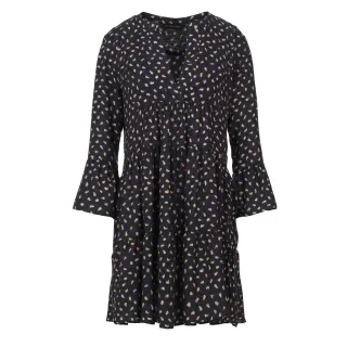 Kamel- und dunkelgraues A-Linien-Kleid mit Glockenärmeln