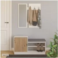 HTI-Living Garderobe Garderobenpaneel mit Spiegel und Schuhbank (Set, 2 St., 1 Garderobenpaneel mit Spiegel, 1 Schuhbank), Set Wandgarderobe und Schuhregal mit Sitzkissen