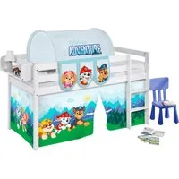 Lilokids Kinderbett Hochbett JELLE weiß mit Vorhang PAW PATROL 200x90 cm