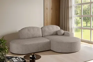 Ecksofa Schlafsofa Sofa GIRONA Stoff Poso Hellbraun Ottomane Rechts