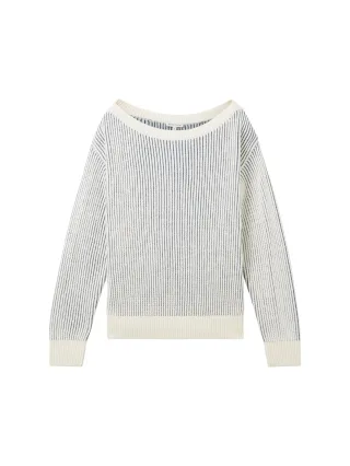 Tom Tailor - Strickpullover mit U-Boot Ausschnitt offwhite blue structure - Gr. - L