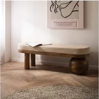 FINEBUY Sitzbank FB108544 Flurbank Stoff Holz Massiv 140 cm Polsterbank Bank Beige (Sitzbank Stoff Massivholz Bank 140x47,5x41,5 cm), 2er Stoffbank Flur, Flurbank Bettbank Klein