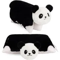 BRUBAKER Kuscheltier Kuscheltierkissen Panda - 2 in 1 Plüschtier und Kuschelkissen (Tierkissen Pandakissen Stofftier - Schwarz Weiß, 1-St., 40 x 30 cm, Pandabär), aufklappbares Kinder Plüschkissen mit Klettverschluss