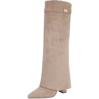 Ital-Design Eleganter Stiefel mit hohem Schaft für Damen High-Heel-Stiefel (90624834) Blockabsatz Stiefel in Hellbraun