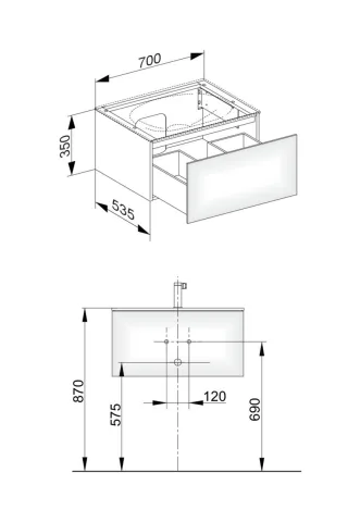 Keuco Waschtischunterschrank Edition 11 31341, 1 Front-Auszug, B: 700, H: 350, T: 535 mm 31341110000