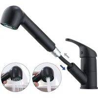 HOMELODY Spültischarmatur Hochdruck Wasserhahn Küche 180° Küchenarmatur mit Ausziehbarer Mischbatterie mit Dual-Spülbrause Schwarz