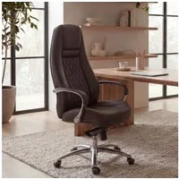 FINEBUY Chefsessel Bürostuhl Echtleder Schreibtischstuhl ergonomisch Drehstuhl (Bürostuhl AUSTIN Echtleder Braun 120 kg), Schreibtischstuhl Hohe Rückenlehne mit Kopfstütze
