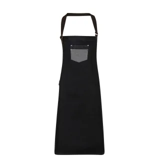 Premier Unisex Erwachsene Division gewachstes Aussehen Kunstleder Denim Lätzchen Schürze (Black Denim)