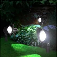 FHS LED Gartenleuchte 3er Set Spot Solarleuchte outdoor, Dämmerungsschalter, An/Aus Modus