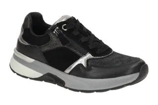 Gabor 76.847.67 ROLLINGSOFT Damen Sneaker schwarz Kombi bequem mit Keilabsatz