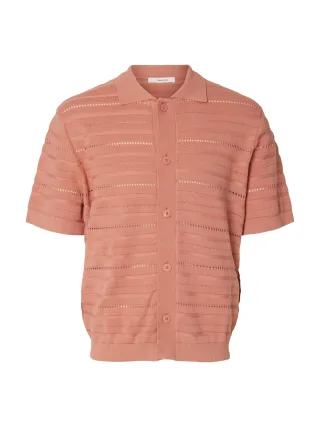 SELECTED MEN - SLHPALLE SS KNIT POLO CARDIGAN Rose Dawn - Gr. - S