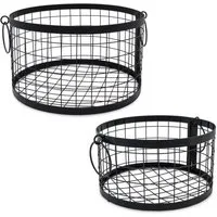 Spetebo Aufbewahrungskorb Metall Gitterkorb rund mit Griffen schwarz 2er Set (Anzahl, 2 St., SET), jedes Körbchen mit 2 Griffen
