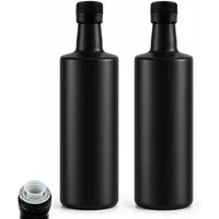 mikken Ölspender 2x Ölflasche 500 ml schwarz mit Ausgießer & Etiketten, UV-Schutz, mit Originalitätsring, 0,5 Liter, matt schwarz